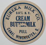 Vintage milk bottle cap EUREKA MILK CO Cream Buttermilk Canal Winchester Ohio