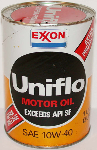 Vintage motor oil can EXXON Uniflo Motor Oil round one quart size excellent++