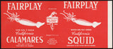 Vintage label FAIRPLAY California Squid pictured Parrott Co San Francisco n-mint+