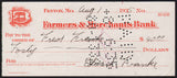 Vintage bank check FARMERS and MERCHANTS BANK dated 1930s Fenton Missouri used