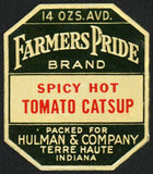 Vintage label FARMERS PRIDE Spicy Hot Tomato Catsup Hulman Terre Haute Indiana