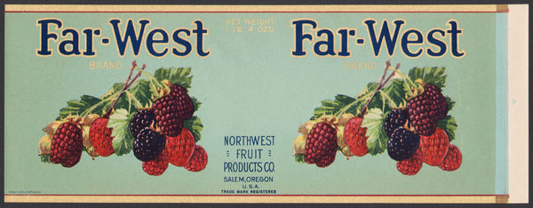 Vintage label FAR WEST BRAND berries pictured Northwest Fruit Salem Oregon n-mint+