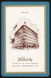 Vintage single playing card FIDELITY Health and Accident Insurance building pictured