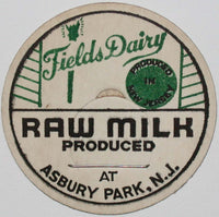 Vintage milk bottle cap FIELDS DAIRY Raw Milk Asbury Park New Jersey unused