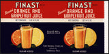 Vintage label FINAST Orange Grapefruit Juice Somerville Mass new old stock n-mint