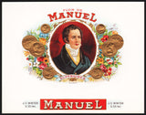 Vintage label FLOR DE MANUEL cigar box inner man pictured J C Winter embossed n-mint+