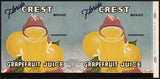 Vintage label FLORIDA CREST Grapefruit Juice #1 Plant City 1945 unused n-mint