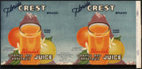 Vintage label FLORIDA CREST Orange And Grapefruit Juice #1 Plant City 1945 n-mint