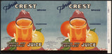 Vintage label FLORIDA CREST Orange And Grapefruit Juice #2 Plant City 1945 n-mint