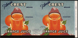 Vintage label FLORIDA CREST Orange Juice 1945 Plant City new old stock n-mint