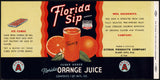 Vintage label FLORIDA SIP Orange Juice 1946 Plant City unused new old stock n-mint
