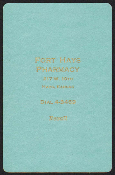 Vintage playing card FORT HAYS PHARMACY Dial 4-3469 Rexall from Hays Kansas