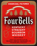 Vintage label FOUR BELLS Kentucky Bourbon Whiskey Meadow Springs Meadowlawn KY