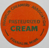 Vintage milk bottle cap FRANKLIN CREAMERY ASSOCIATION Pasteurized Cream Minnesota