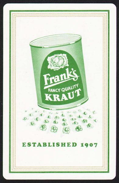 Vintage playing card FRANKS KRAUT can pictured green border Franksville Wisconsin