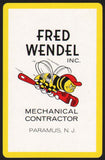 Vintage playing card FRED WENDEL bee on wrench yellow border Paramus New Jersey