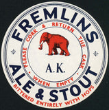 Vintage label FREMLINS A K ALE and STOUT elephant Maidstone Kent England n-mint+