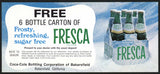 Vintage coupon FRESCA 6-pack pictured Coca Cola Bakersfield California n-mint+