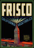 Vintage label FRISCO California Vegetables Ferry Building Clock Tower Salinas