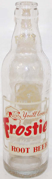Vintage soda pop bottle FROSTIE ROOT BEER gnome pictured 10oz Baltimore n-mint
