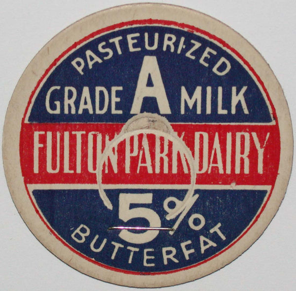 Vintage milk bottle cap FULTON PARK DAIRY Pasteurized Hillsdale Oregon unused