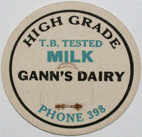 Vintage milk bottle cap GANNS DAIRY High Grade Phone 398 unused new old stock