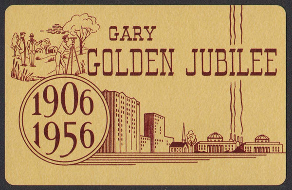 Vintage playing card GARY GOLDEN JUBILEE dated 1956 maroon graphics Gary Indiana