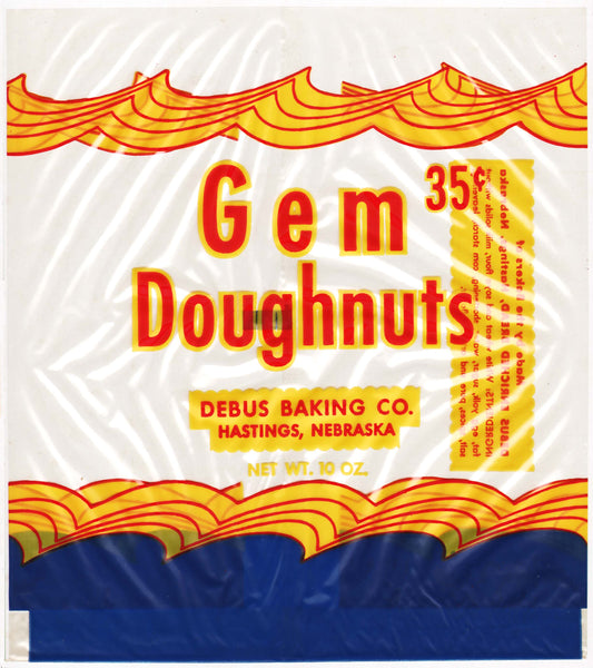 Vintage bag GEM DOUGHNUTS 35 cents Debus Baking Co Hastings Nebraska excellent++