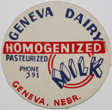 Vintage milk bottle cap GENEVA DAIRY Phone 391 Geneva Nebraska new old stock