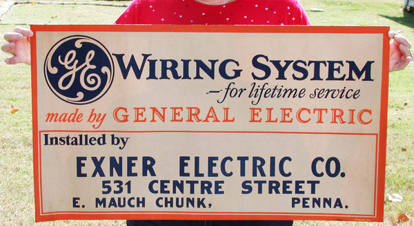 Vintage sign GE WIRING SYSTEM Exner Electric East Mauch Chunk Penn 1920's unused