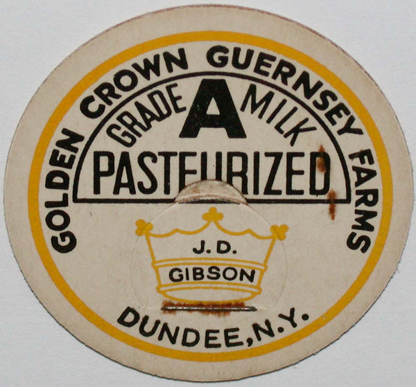 Vintage milk bottle cap GOLDEN CROWN GUERNSEY FARMS Dundee New York J D Gibson