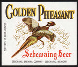 Vintage label GOLDEN PHEASANT Sebewaing Beer bird pictured Michigan n-mint+