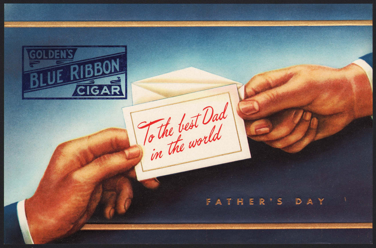 Vintage label GOLDENS BLUE RIBBON cigar box inner hands Fathers Day ca ...