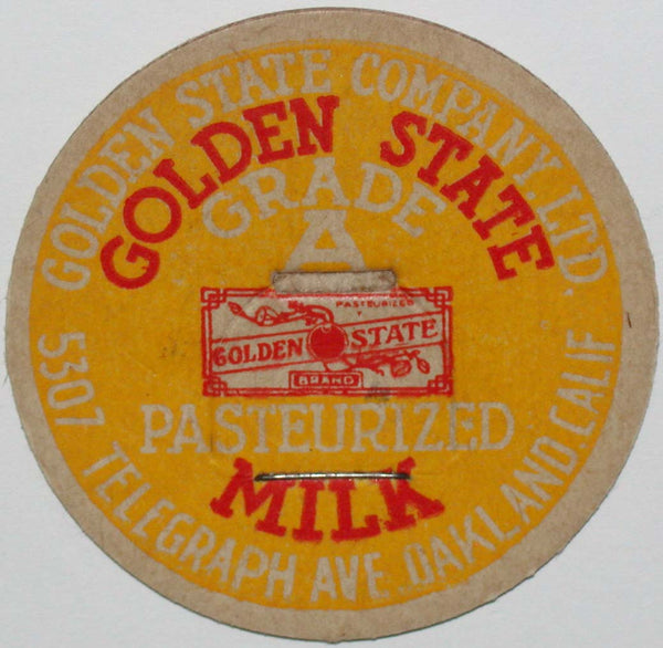 Vintage milk bottle cap GOLDEN STATE Pasteurized Milk Oakland California used