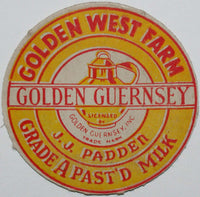 Vintage milk bottle cap GOLDEN WEST FARM J J Padden Vancouver Washington unused