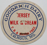 Vintage milk bottle cap GOODRICH DAIRY Jersey Milk and Cream Calhoun Missouri