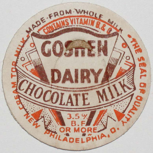 Vintage milk bottle cap GOSHEN DAIRY Chocolate Milk New Philadelphia Ohio unused