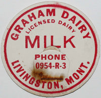 Vintage milk bottle cap GRAHAM DAIRY Phone 0954-R-3 Livingston Montana unused