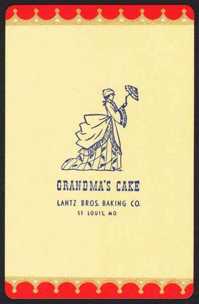 Vintage playing card GRANDMAS CAKE woman pictured Lantz Bros Baking St Louis Missouri