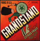 Vintage label GRANDSTAND Citrus Fruit bass drum player Pharr Texas unused n-mint+
