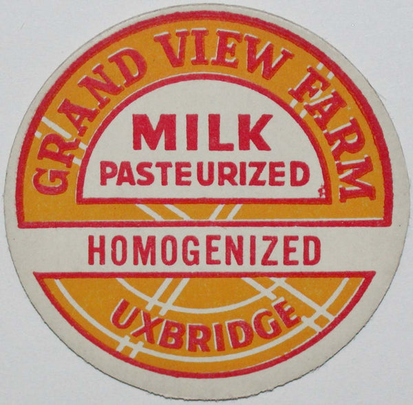 Vintage milk bottle cap GRAND VIEW FARM Homogenized Uxbridge Massachusetts unused