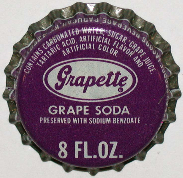 Vintage soda pop bottle cap GRAPETTE Grape Soda 8oz cork lined Paducah Kentucky