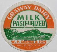 Vintage milk bottle cap GRAWAY DAIRY Pasteurized W P Carner & Son Wilmington Vermont