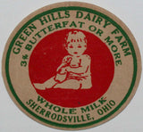 Vintage milk bottle cap GREEN HILLS DAIRY FARM baby pictured Sherrodsville Ohio