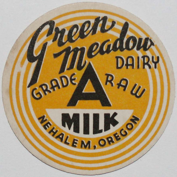 Vintage milk bottle cap GREEN MEADOW DAIRY Raw Milk Nehalem Oregon new old stock