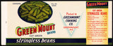Vintage label GREEN MOUNT Stringless Beans pictured Greenmount Maryland n-mint+
