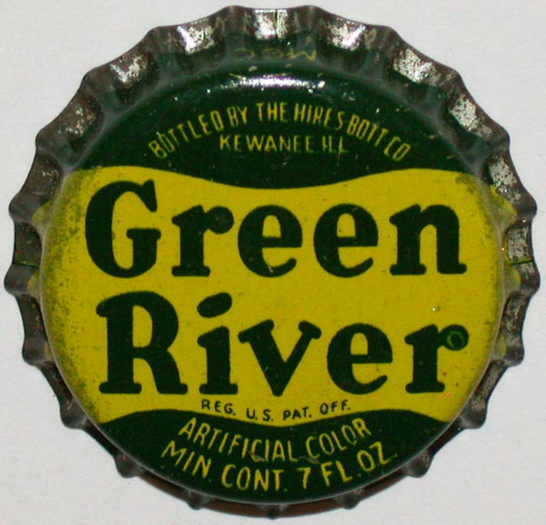 Vintage soda pop bottle cap GREEN RIVER Hires Kewanee Illinois cork lined unused