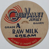 Vintage milk bottle cap GREEN VALLEY JERSEY DAIRY Raw Milk Permit 5 Phone 16K12
