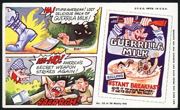 Vintage WACKY AD No 12 of 36 Guerrilla Milk Topps original 1969 marked T.C.G.