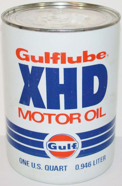 Vintage motor oil can GULF GULFLUBE XHD round vinyl sided quart excellent++